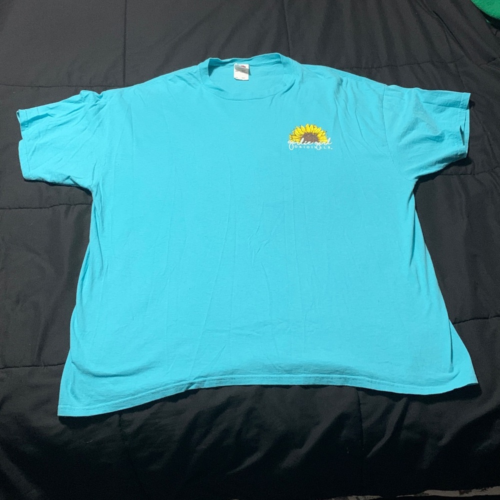 Fruit of the Loom -Turquoise T-Shirt “ Create Your Own Sunshine “ with Sunflower